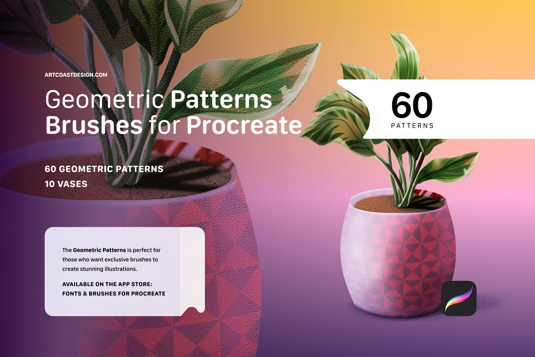 Pinceles de patrones geométricos para Procreate y sellos de jarrones | 60 texturas + 20 sellos | Descarga digital