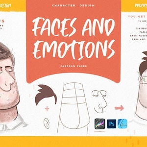Procreate Faces and Emotions Stamps - Cartoon Characters - Procreate Brushes - Procreate Texture Brushes - Procreate Drawing - Procreate Kit