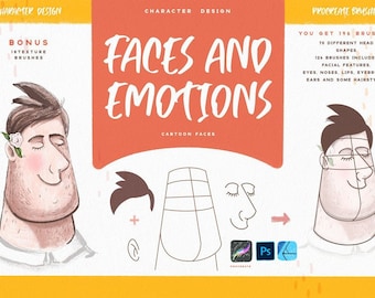 Procreate Faces and Emotions Stamps - Cartoon Characters - Procreate Brushes - Procreate Texture Brushes - Procreate Drawing - Procreate Kit