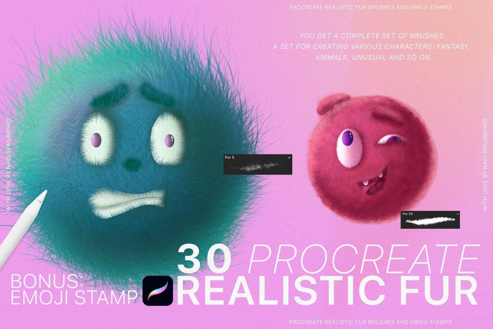 Procreate Realistic Fur & Emoji Brushes Procreate Stamps Etsy