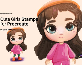 Cute Chibi Girls Kids Grids for Procreate Create Characters, Procreate Brushes