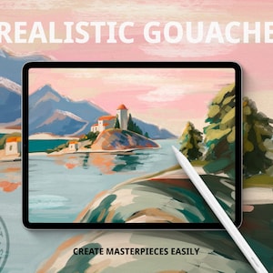 Realistic Gouache Brushes for Procreate | iPad Painting Kit with Color Palette | Digital Download