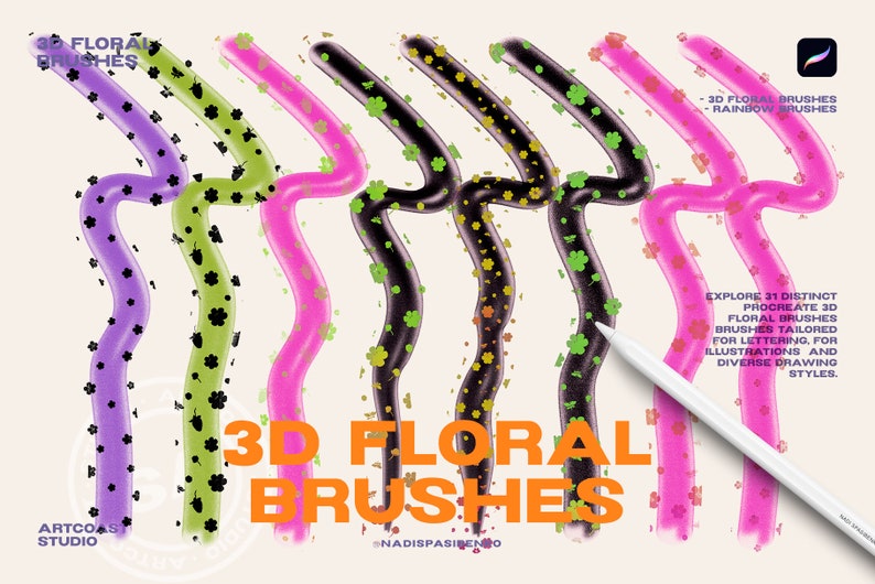 Procreate 3D Bubble Text Effect Floral Brushes | Clipart & Drawing Tools | Digital Download - Procreate Kit