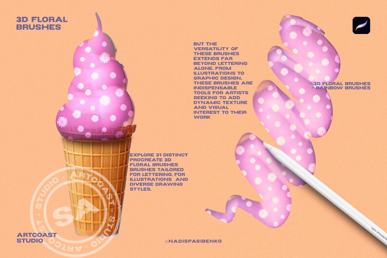 Procreate 3D Bubble Text Effect Floral Brushes | Clipart & Drawing Tools | Digital Download - Procreate Kit