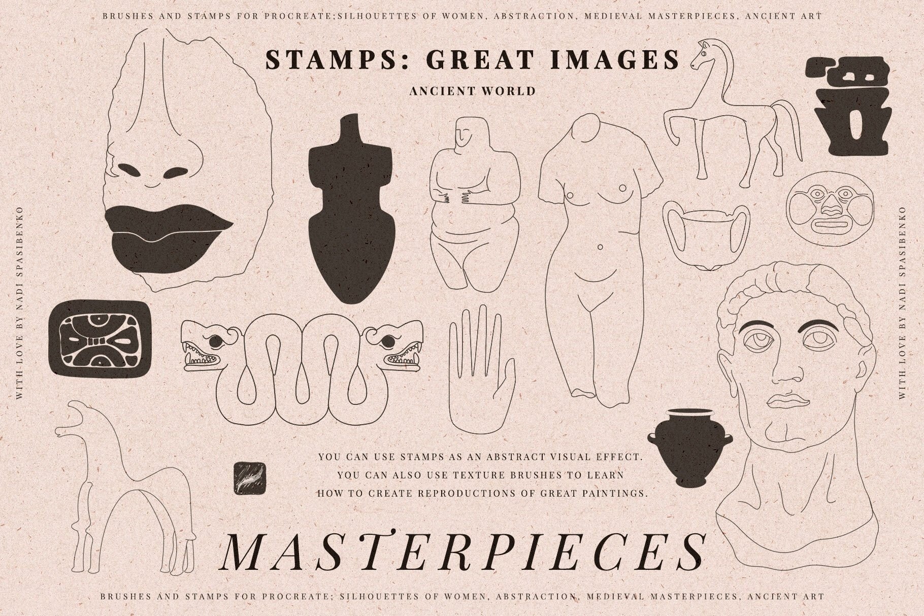 Masterpieces: Procreate & Photoshop Stamps | Character Creation Brushes ...
