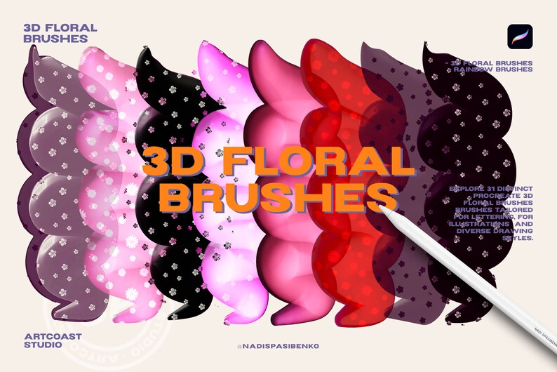 Procreate 3D Bubble Text Effect Floral Brushes | Clipart & Drawing Tools | Digital Download - Procreate Kit
