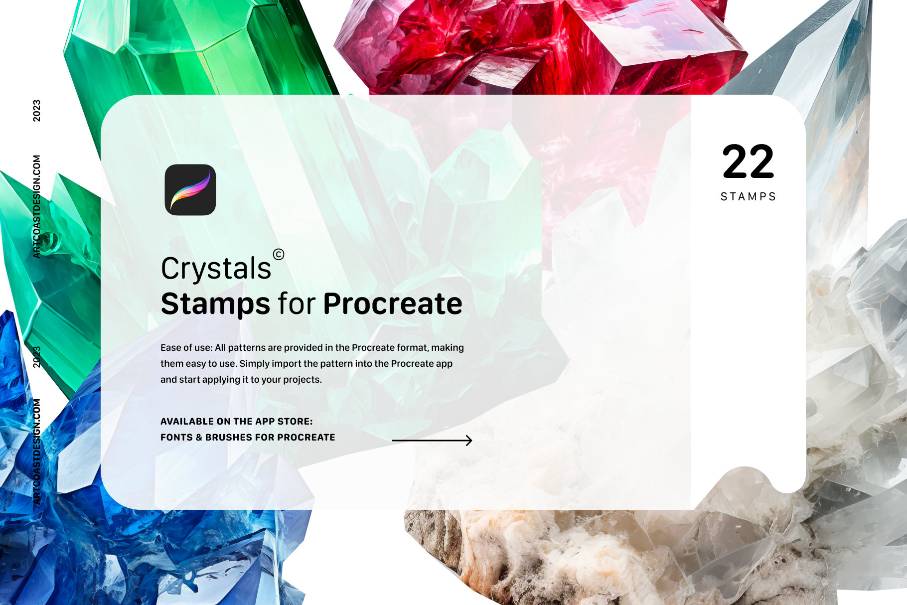 Procreate Stamps: Crystals, Diamonds, Emeralds & Precious Stones Brush Set | Shiny Mineral Brushes
