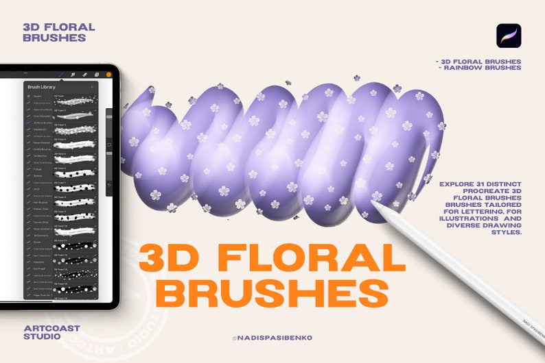 Procreate 3D Bubble Text Effect Floral Brushes | Clipart & Drawing Tools | Digital Download - Procreate Kit