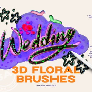 Procreate 3D Bubble Text Effect Floral Brushes | Clipart & Drawing Tools | Digital Download - Procreate Kit