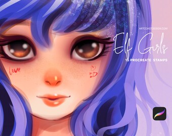 Elf Girl Stamps, Cute Girl, Faces, Create Characters, Procreate Brushes