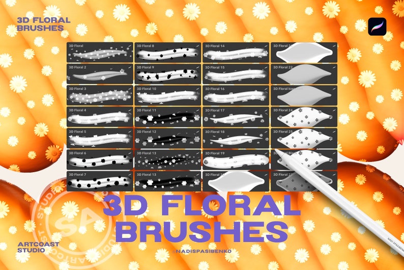 Procreate 3D Bubble Text Effect Floral Brushes | Clipart & Drawing Tools | Digital Download - Procreate Kit