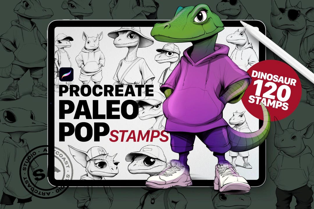 Procreate Dinosaur Stamps: 120 Dino Character Brushes (digital Download ...