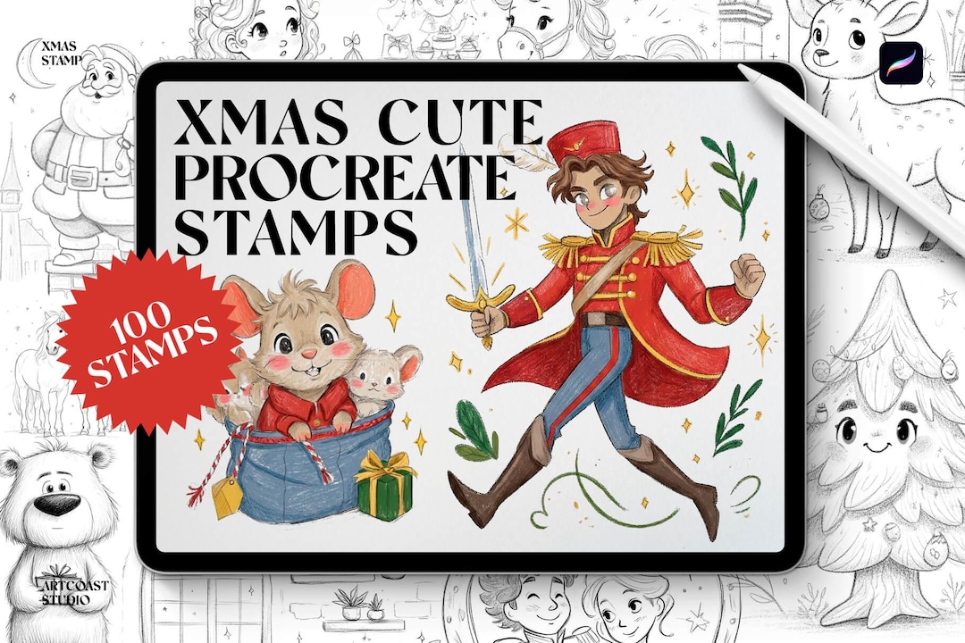 Kawaii Christmas Procreate Stamps – 100 Holiday Brushes (digital ...