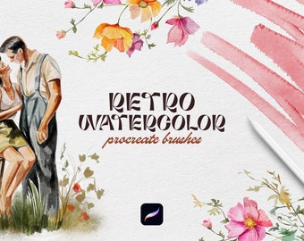 Watercolor Retro Brushes for Procreate | iPad Painting Kit | Digital Download