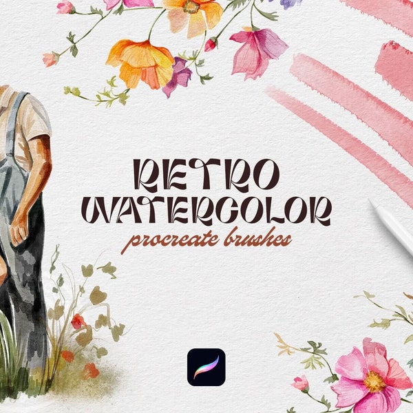 Watercolor Retro Procreate Brushes - iPad Brushes - Watercolor Brushes - Painting Kit for Procreate - Digital Download - Canvas Watercolor