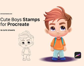 Cute Chibi Boys Kids Grids for Procreate Create Characters, Procreate Brushes