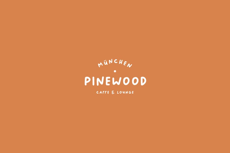 May include: White text on a burnt orange background reads "M&Uuml;NCHEN PINEWOOD CAFFE & LOUNGE"