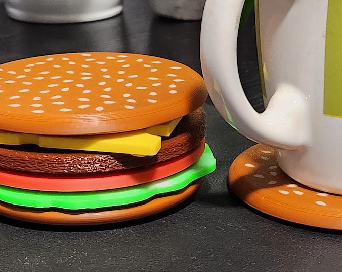 Stackable Burger Coasters 6X Novelty Food Inspired Coaster for Foodies and Food Lovers Fast Food Burger Cheese Gift Men Women Funny Mug Mats