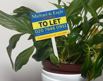 Stath Lets Flats Lettings Sign Mini Plant Pot Sticks Sign Michael & Eagle Prop Funny Desk Decor Estate Agent Gift TV Comedy Replica
