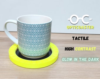 OFFICIAL OPTICOASTER - High Visibility Coaster - High Contrast - Tactile Lip - Blindness and Vision Loss Visually Impaired Visual Impairment