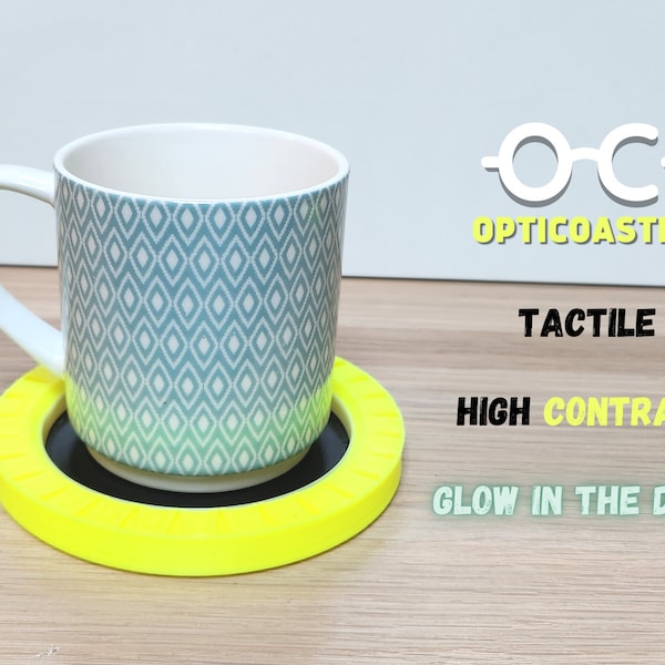 OFFICIAL OPTICOASTER - High Visibility Coaster - High Contrast - Tactile Lip - Blindness and Vision Loss Visually Impaired Visual Impairment