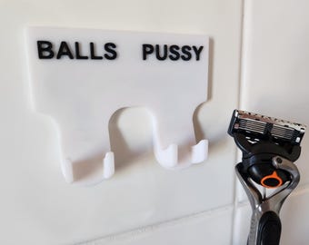 Balls and P*ssy Shaver Razor Holder Hook Novelty Bathroom Gift Him and Hers Shower Profanity Decor Curse Word Gifts Men Women Funny