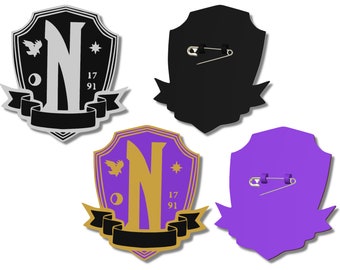 Nevermore Academy Crest Badge Safety Pin On Halloween Costume Wednesday Cosplay Adams Enid Sinclair Uniform TV Show Prop