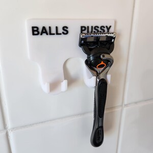 Balls and P*ssy Shaver Razor Holder Hook Novelty Bathroom Gift Him and Hers Shower Profanity Decor Curse Word Gifts Men Women Funny image 2