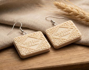 Custard Cream Biscuit Earrings, Cute Biscuit Dangle Earrings, British Snack Jewellery, Novelty Food Earrings