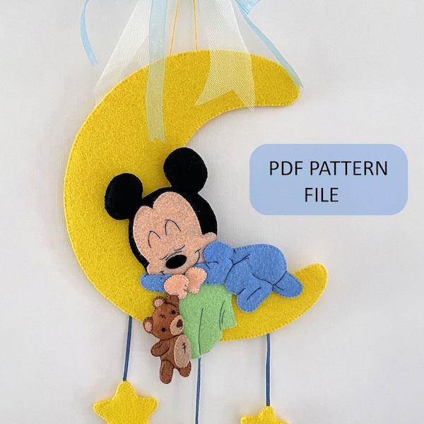 PDF Pattern File Cartamodello Fiocco Nascita bimbo topolino, Birth Ribbon boy Mickey Mouse