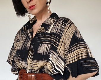 Vintage Bluse | 90er| Bluse mit Muster| Print| Sommerbluse | Unikat| nachhaltige Mode| oversized | Viskose