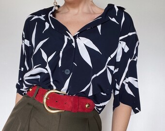 Blusa vintage| Patrón de bambú| 90 años 80 | blusa romantica| moda sostenible | Único| Blusa| blusa de verano