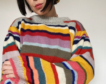 Hand knitted sweater | Unique| Y2K| Unique piece| Slow fashion| Hand made|Vintage wool| knit striped sweater| striped sweater