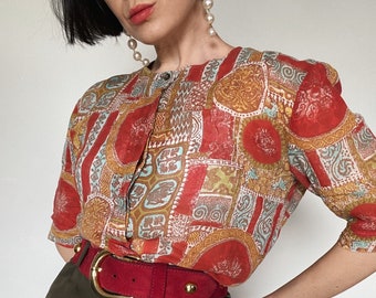 Blusa vintage| Blusa de verano| Blusa de los 90| 100% algodón| Patrón bohemio | amado