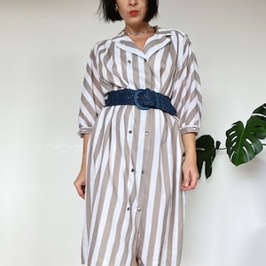 Vintage 90s dress| striped dress| midi dress| shirt dress| cotton| unique| sustainable fashion| vintage summer dress