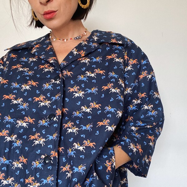 Vintage blouse 80s/90s| Postal pattern| Romantic blouse| Summer blouse| Oversize| 100% cotton|sustainable fashion| preloved| handmade| Blouse