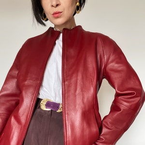 Vintage Y2K leather jacket 80s Unique sustainable fashion 90s Genuine Leather red leather jacket image 1