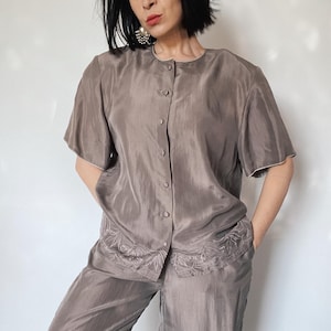 Vintage set blouse + pants | Silk blouse and silk pants | 90s | Oversize | Elegant blouse | 100% silk |
