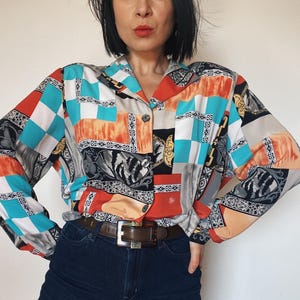 Vintage blouse| Blouson| Summer blouse| 90s blouse| 100% Polyester| Bohemian Pattern| preloved