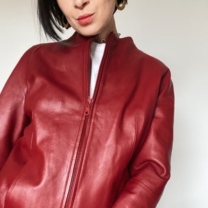 Vintage Y2K leather jacket 80s Unique sustainable fashion 90s Genuine Leather red leather jacket image 2