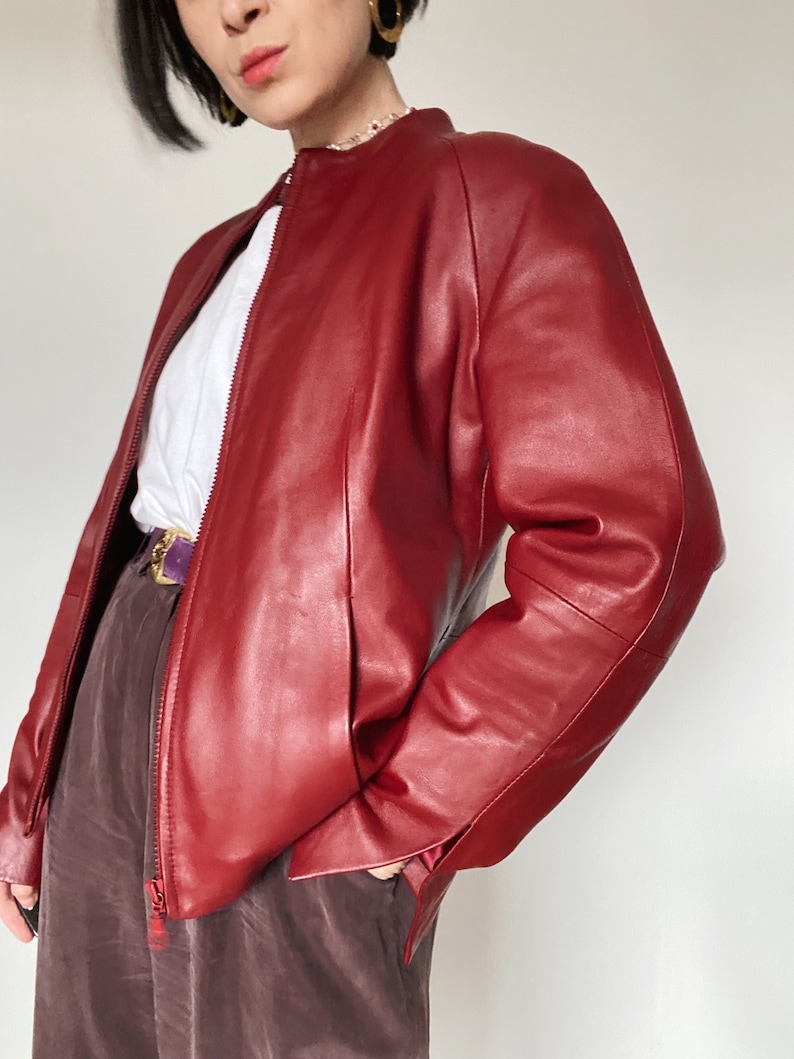 Vintage Y2K leather jacket 80s Unique sustainable fashion 90s Genuine Leather red leather jacket image 3