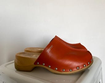 Vintage classic clogs/mules | Genuine leather/wood | Leather shoes | Wooden clogs