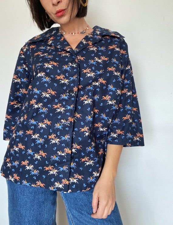Vintage blouse 80s/90s| Postal pattern| Romantic … - image 6