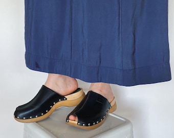 Vintage classic clogs/mules | Genuine leather/wood | Leather shoes | Wooden clogs