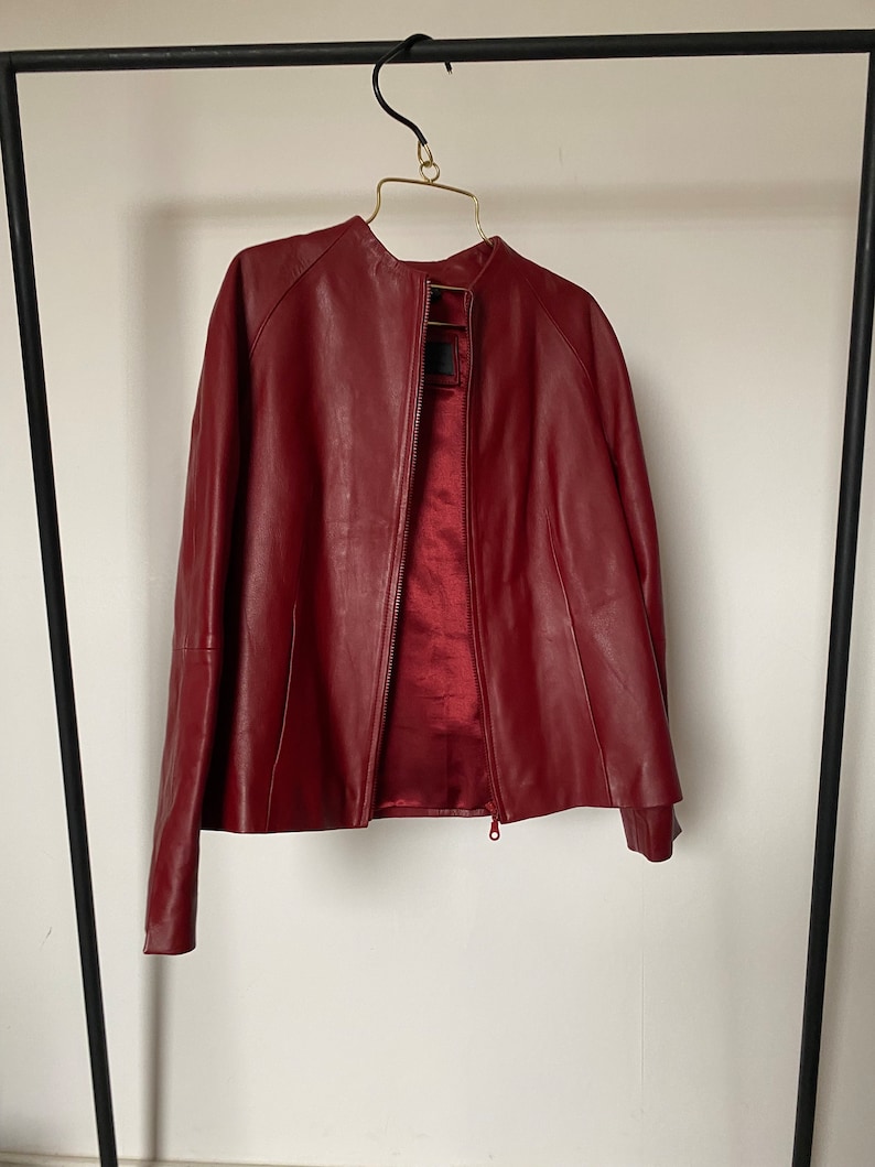 Vintage Y2K leather jacket 80s Unique sustainable fashion 90s Genuine Leather red leather jacket image 4