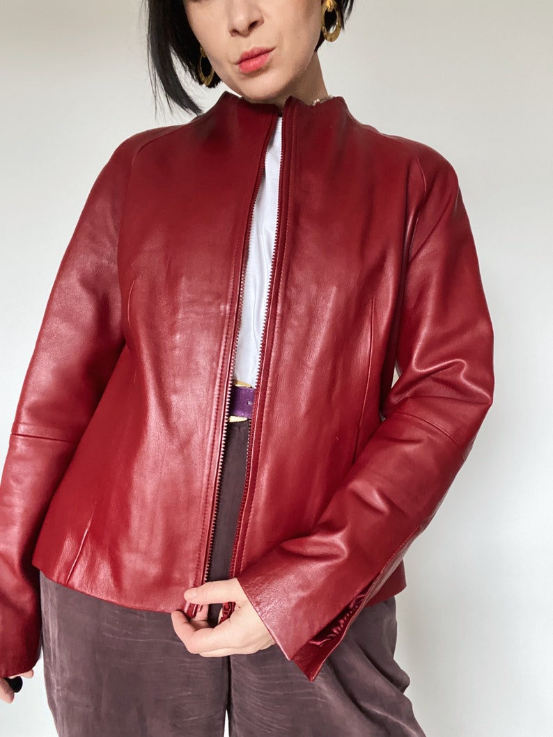 Vintage Y2K leather jacket 80s Unique sustainable fashion 90s Genuine Leather red leather jacket image 10