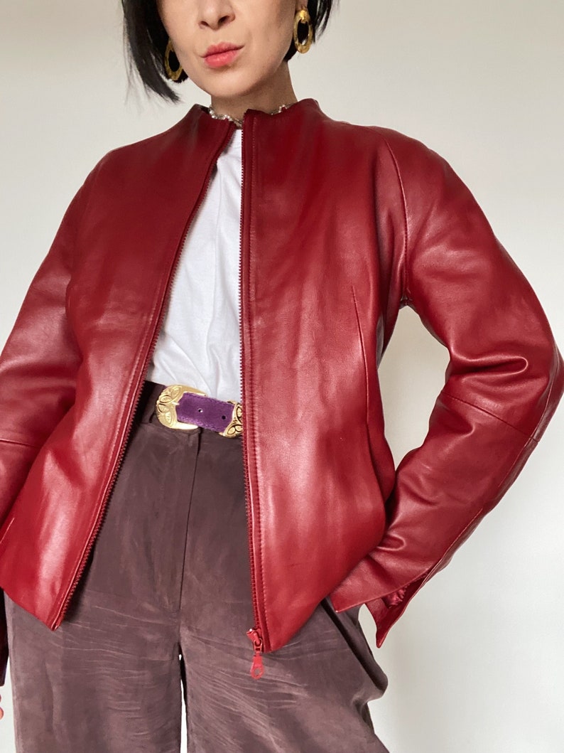 Vintage Y2K leather jacket 80s Unique sustainable fashion 90s Genuine Leather red leather jacket image 1