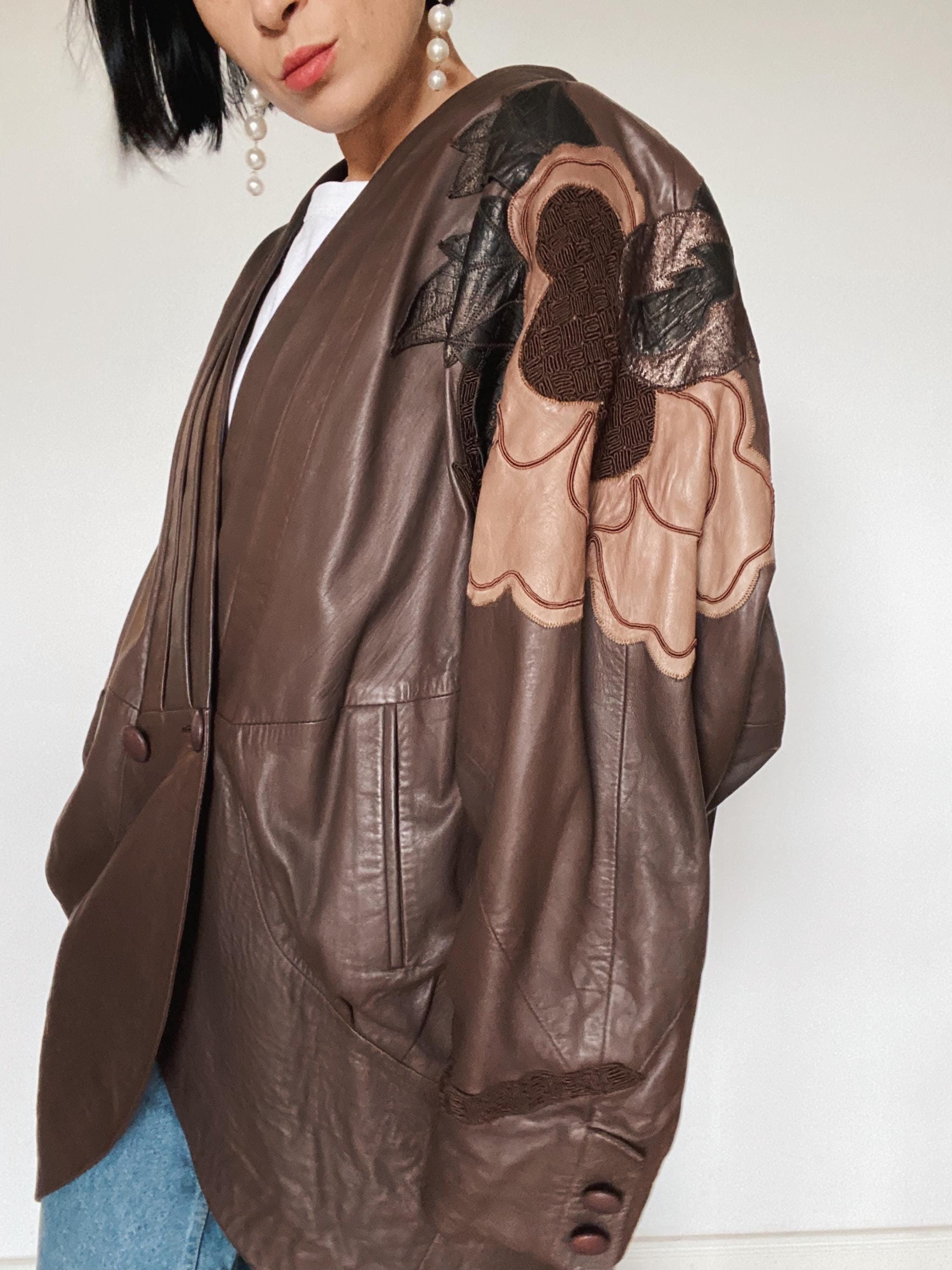 Vintage Y2K Leather Jacket 80s| Unique| Sustainable Fashion| 90s