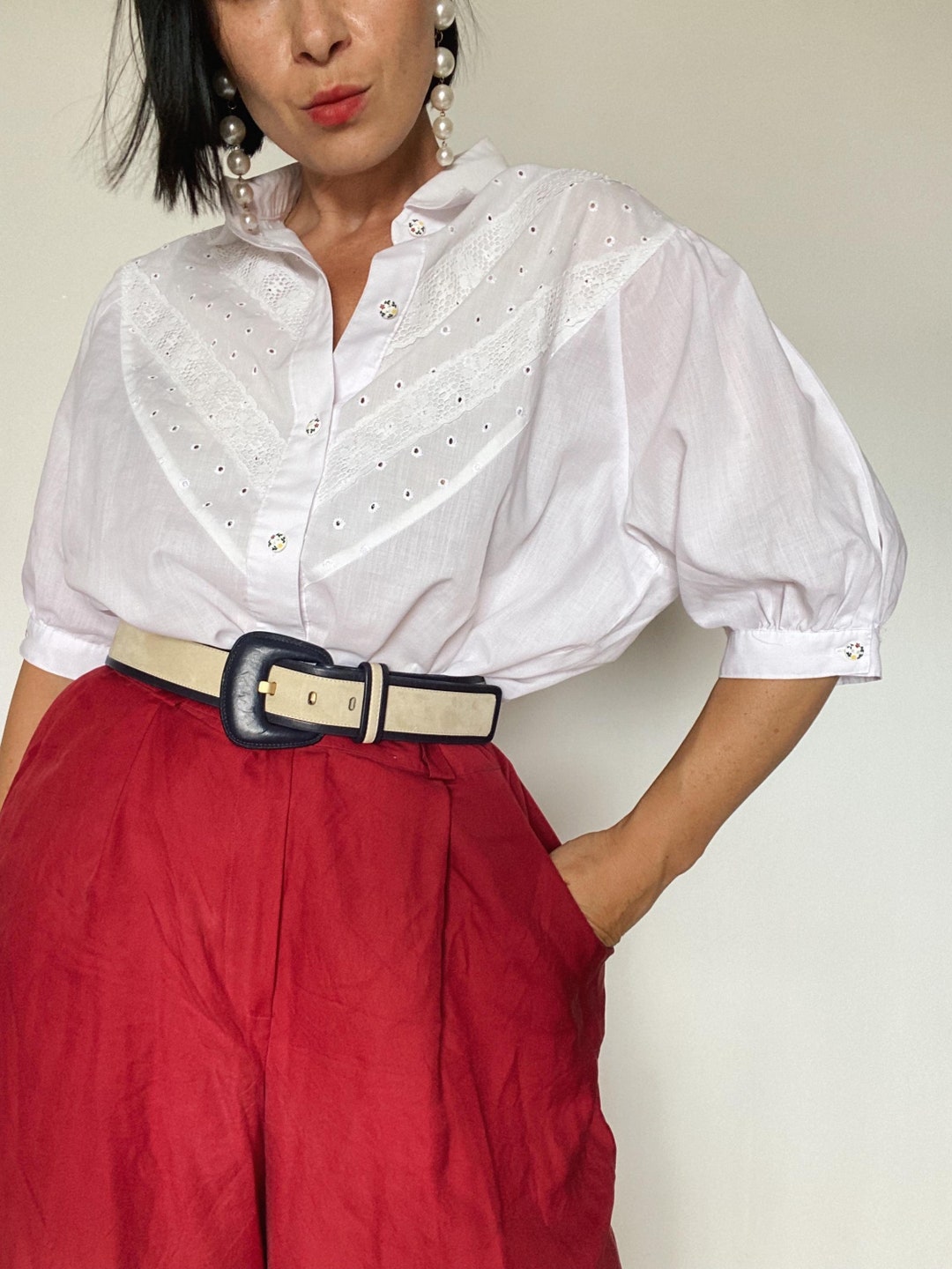 Vintage Blouse | 90s/80s Blouse | Ruffled Blouse | 35% Cotton | Summer ...