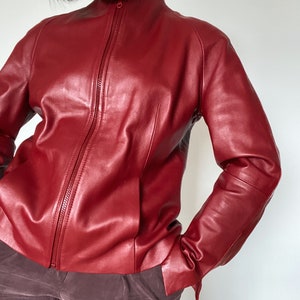 Vintage Y2K leather jacket 80s Unique sustainable fashion 90s Genuine Leather red leather jacket image 5